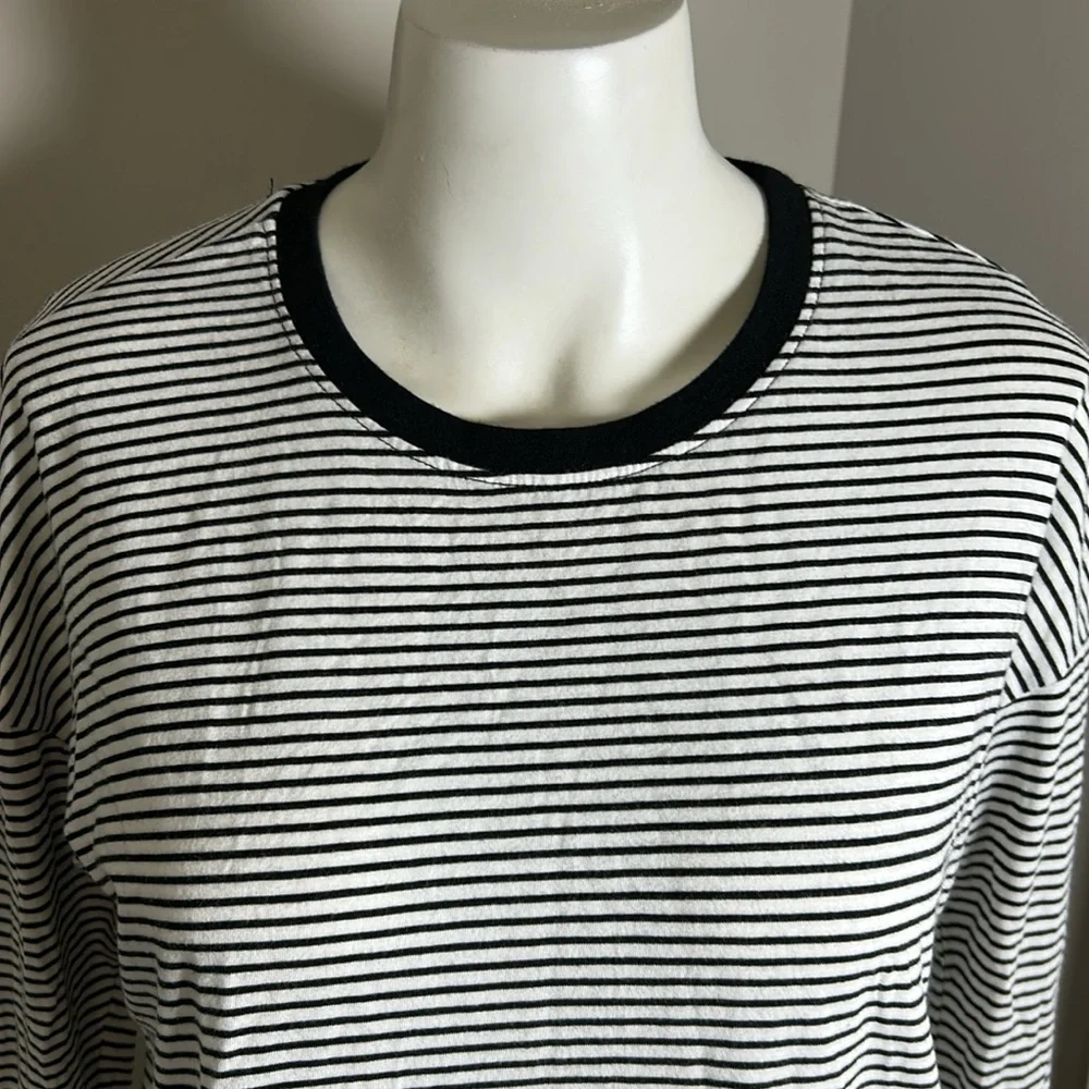 Marine Layer Merritt Crew Black White Stripe Long Sleeve Supima Cotton Sz S